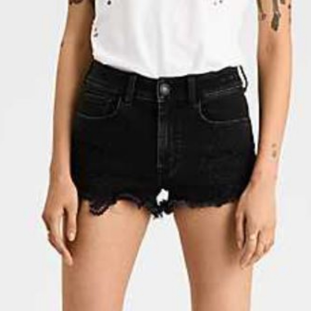 AMERICAN EAGLE Distressed Black Denim Shorts
